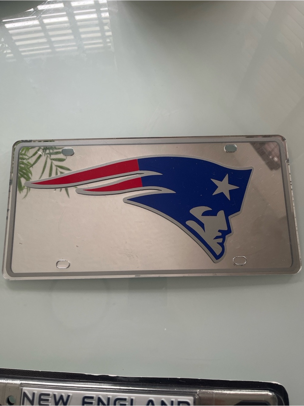 New England Patriots Chrome License Plate - Blue & Red